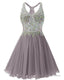Gray Chiffon Crystal Homecoming Dresses