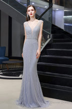 Deep V neck Backless Full of Bead Sequined Mermaid Long Prom Dresses