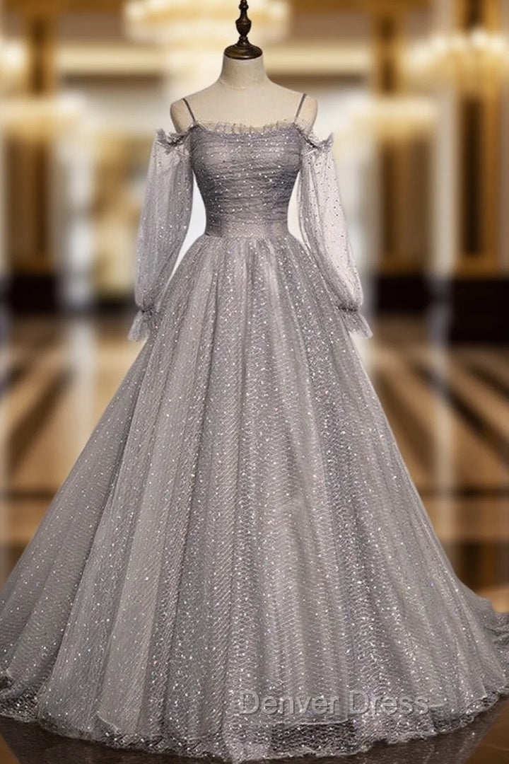 Gray Gray Long Sleeve Sequins Prom Dresses Main image