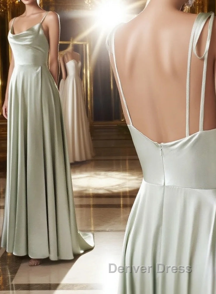 Gray green long prom Dress, Gray green bridesmaid Dresses