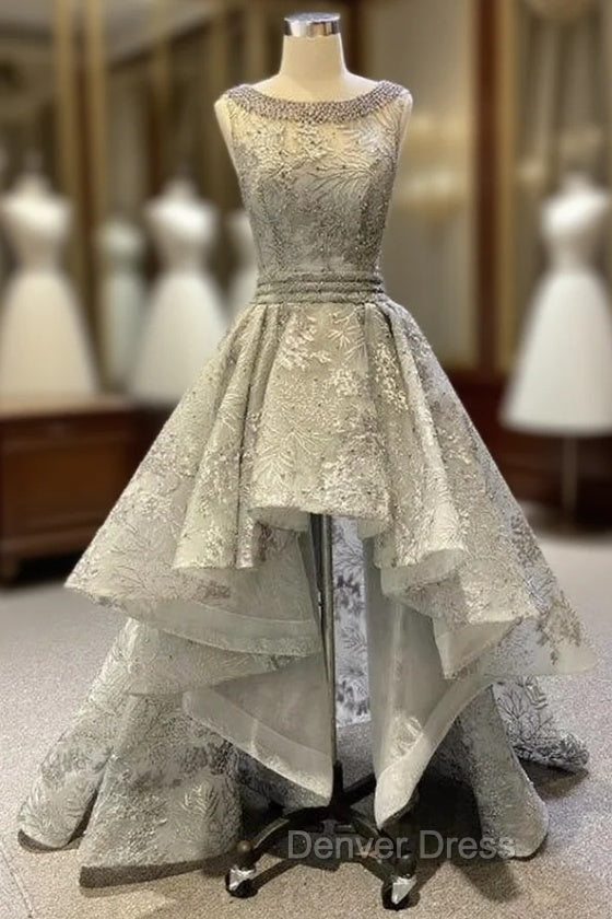 Gray  Embroidery Backless Pearls Short Prom Dresses Main image