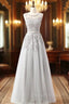 Gray Lace Beading Scoop Sleeveless Bridesmaid Dresses