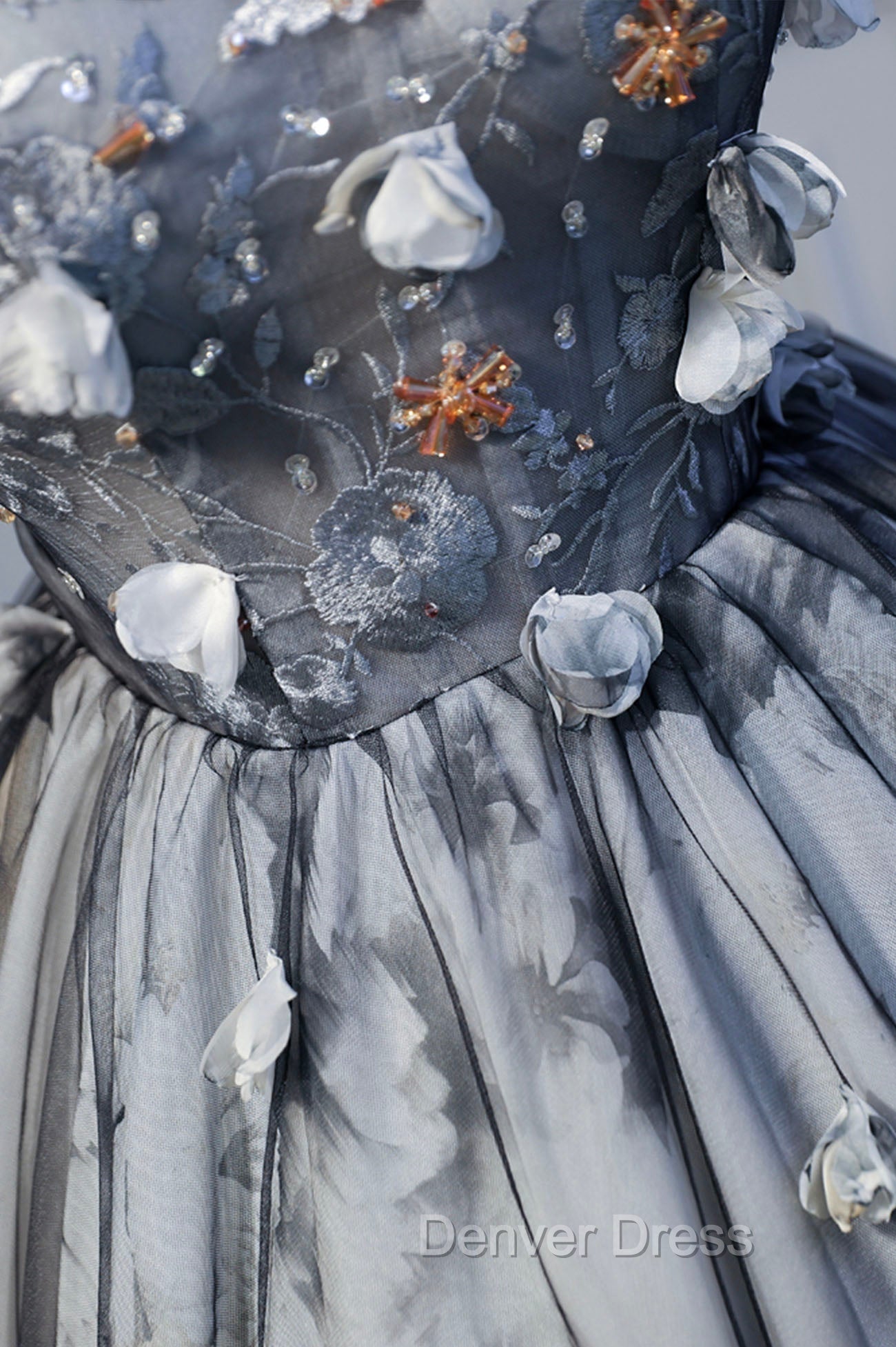 Gray Lace Strapless Short Prom Dresses, A-Line Sweetheart Neckline Party Dresses