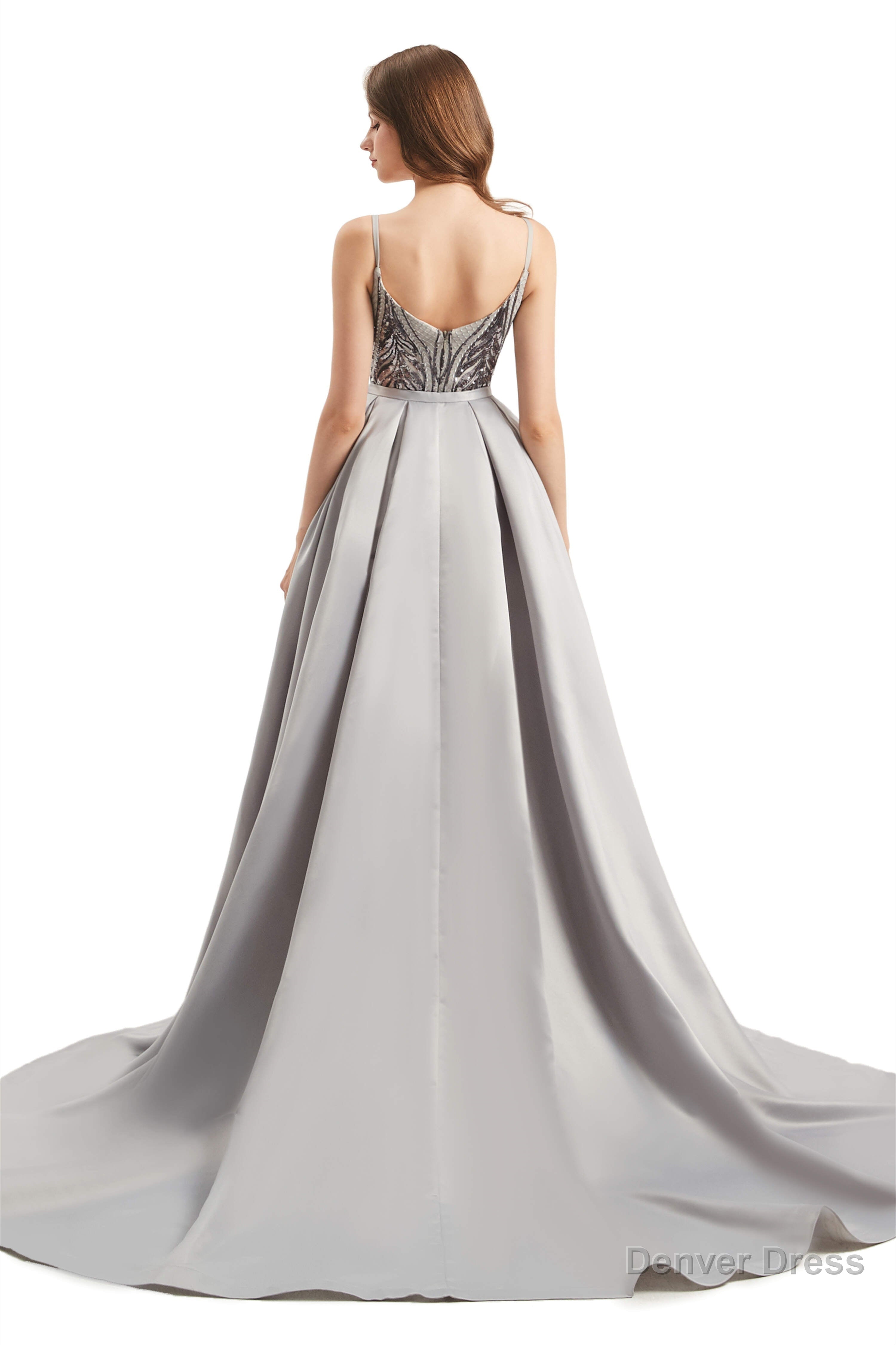 Mermaid Sequins Spaghetti Straps Prom Dresses With Detachable Train