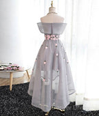 Gray Organza Hight Low Prom Dress, Gray Bridesmaid Dresses