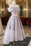 Gray Organza Hight Low Prom Dress, Gray Bridesmaid Dresses