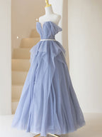 Gray Purple Tulle Long Prom Dresses, Purple A Line Evening Dresses