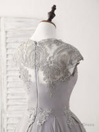 Gray Round Neck Lace Short Prom Dress Gray Bridesmaid Dresses