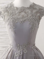 Gray Round Neck Lace Short Prom Dress Gray Bridesmaid Dresses