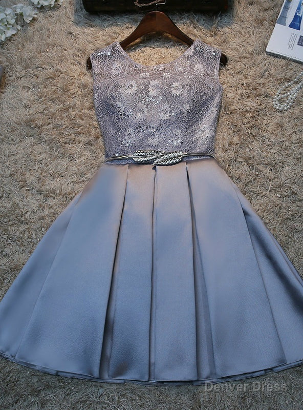 Gray Satin Lace Homecoming Dresses Main image