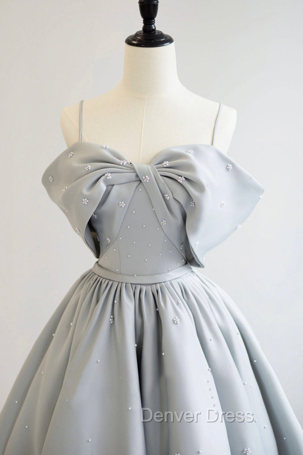 Gray Satin Long Prom Dresses, A-Line Spaghetti Straps Evening Graduation Dresses