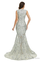 Sequins Sleeveless Floor Length Crew Neck Prom Dresses