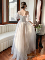 Gray Strapless Tulle Long Prom Dress, Lovely A-Line Evening Dress