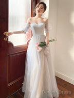 Gray Strapless Tulle Long Prom Dress, Lovely A-Line Evening Dress