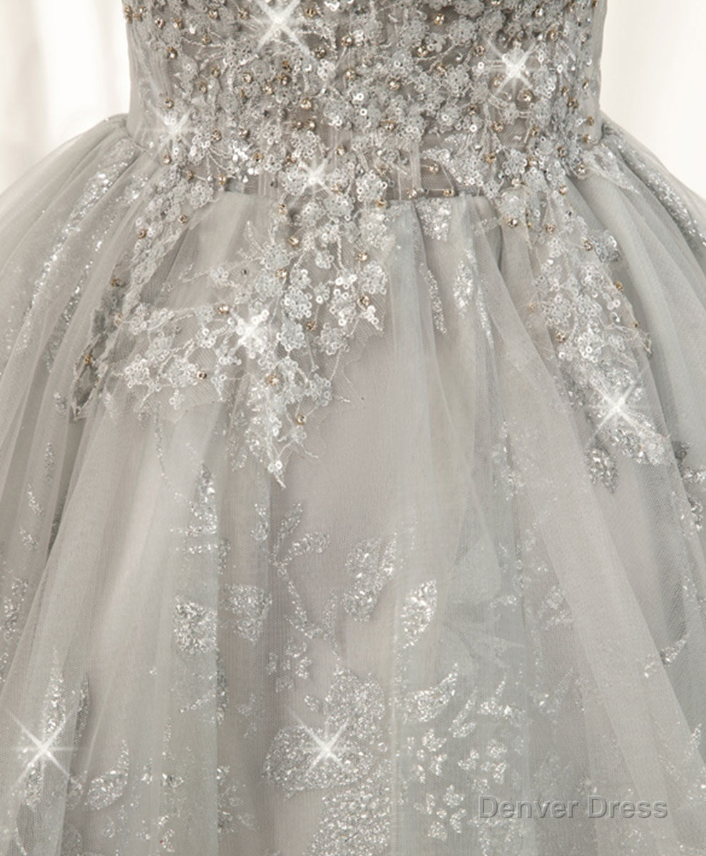 Gray Sweetheart Lace Tulle Short Prom Dress Gray Homecoming Dresses