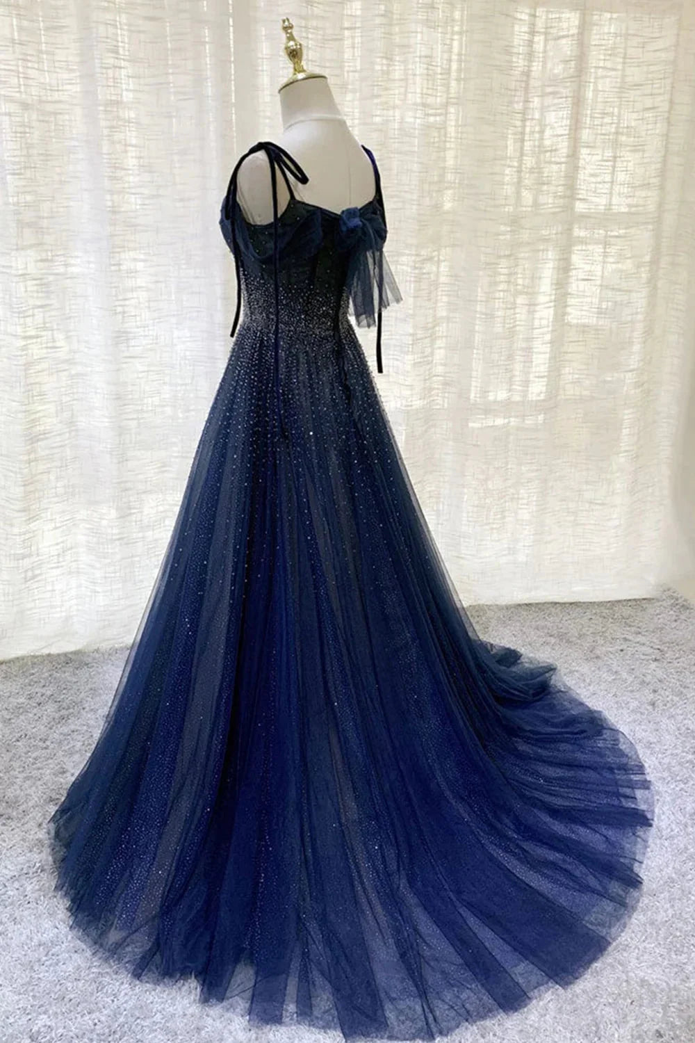 Dark Blue Gorgeous Shiny Sequins Long Elegant Tulle Ball Gowns Prom Dresses Secondary image