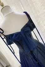 Dark Blue Gorgeous Shiny Sequins Long Elegant Tulle Ball Gowns Prom Dresses