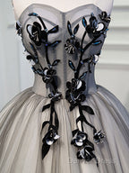 Gray Sweetheart Neck Tulle Lace Short Prom Dresses, Cute Homecoming Dresses