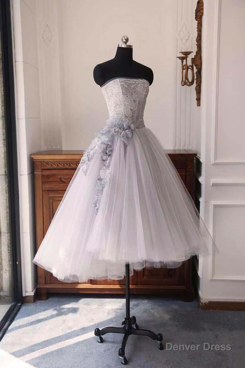 Gray sweetheart neck tulle short Dress, gray tulle homecoming Dresses Main image