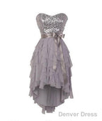 Gray Sweetheart Sequin Short Prom Dress, Bridesmaid Dresses