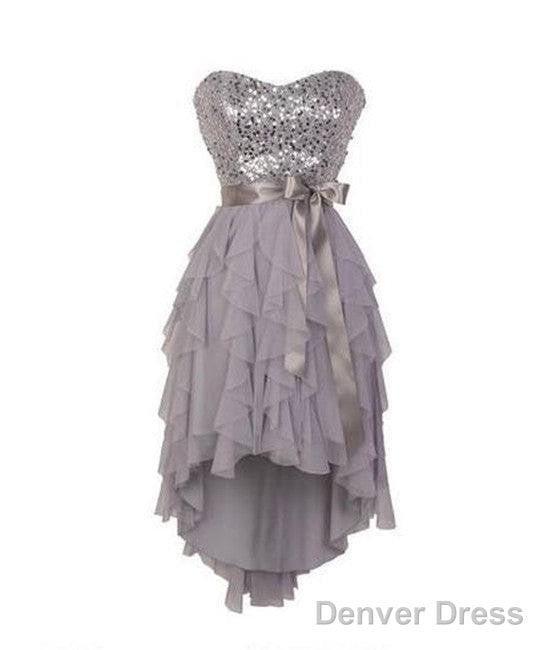 Gray Sweetheart Sequin Short Prom Dress, Bridesmaid Dresses