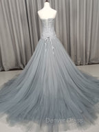 Gray Tulle Beads Long Prom Dresses Gray Tulle Formal Evening Graduation Dresses