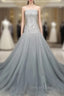 Gray Tulle Beads Long Prom Dresses Gray Tulle Formal Evening Graduation Dresses