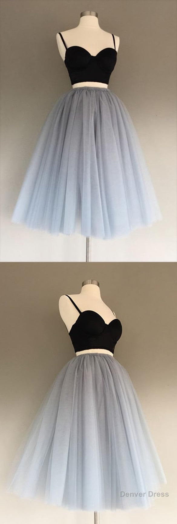 Gray Tulle Charming A Line Two Piece Short Homecoming Dress,Cocktail Dresses Main image