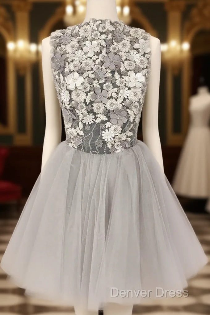 Gray Tulle Homecoming Dresses Main image
