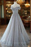 Gray Tulle Lace Floor Length Prom Dress, Off the Shoulder Prom Dresses