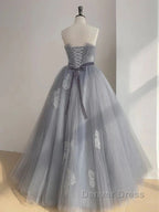 Gray Tulle Lace Long Prom Dress Sweet 16 Dress A Line Off Shoulder December Wedding Guest Dresses