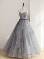 Gray Tulle Lace Long Prom Dresses Sweet 16 Dresses A Line Off Shoulder December Wedding Guest Dresses