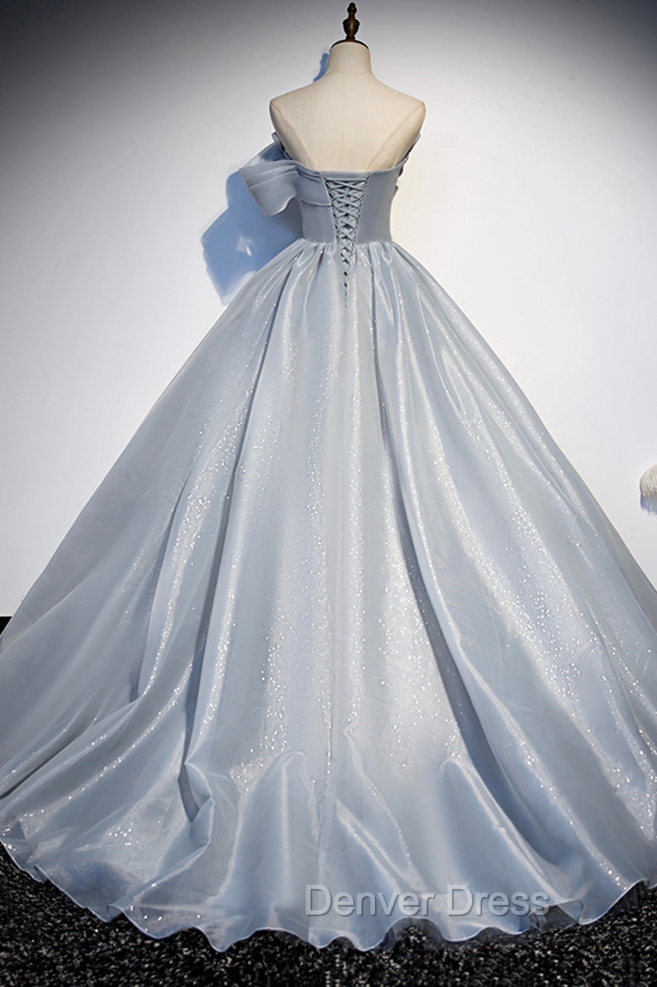 Gray Tulle Long A-Line Prom Dresses, Gray Strapless Formal Evening Gown