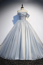 Gray Tulle Long A Line Prom Dresses, Gray Strapless Prom Gowns