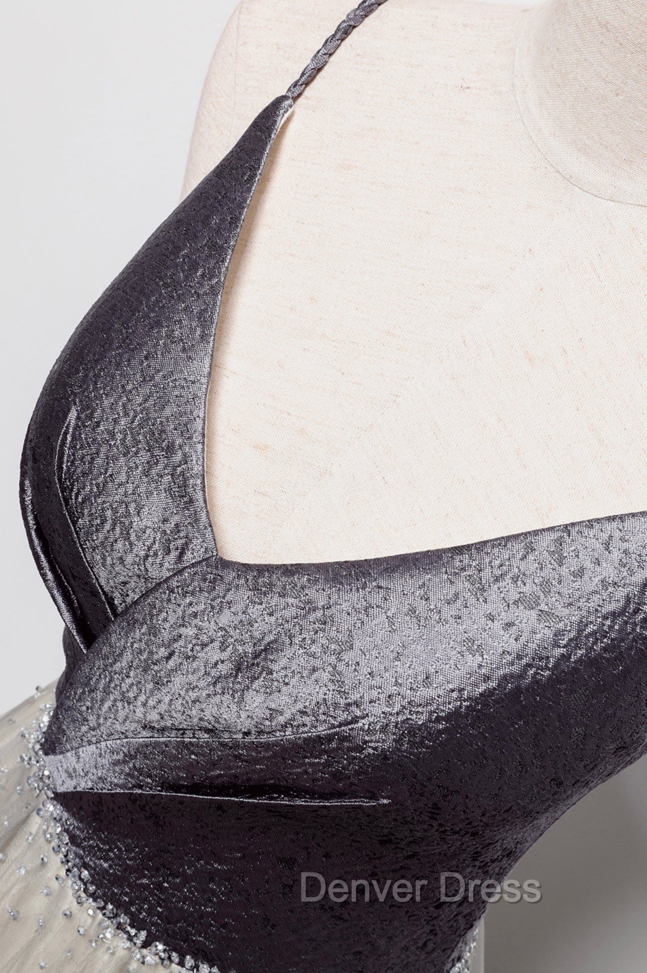 Gray Tulle Long A-Line Prom Dresses, V-Neck Spaghetti Straps Evening Dresses Secondary image