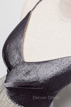 Gray Tulle Long A-Line Prom Dresses, V-Neck Spaghetti Straps Evening Dresses