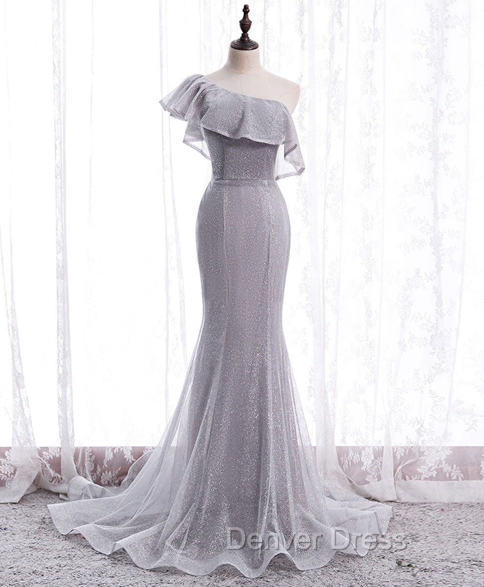 Gray Tulle Mermaid Long Prom Dresses Gray Tulle Formal Dresses Secondary image