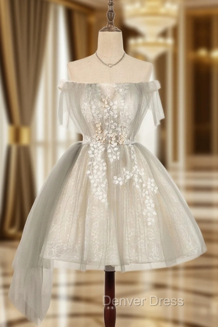 Gray Tulle Off the Shoulder Homecoming Dresses Main image