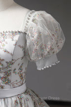 Gray Tulle Sequins Long Prom Dresses, A-Line Evening Party Dresses