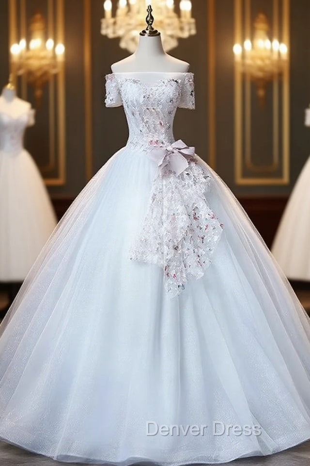 Gray Tulle Sequins Off the Shoulder Quinceanera Dresses Main image