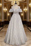 Gray Tulle Sequins Straps Beading Prom Dresses