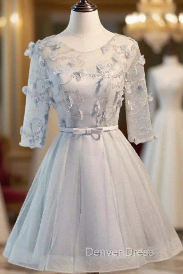 Gray Tulle Short Sleeve Homecoming Dresses
