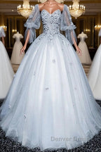 Gray v neck tulle lace long prom Dress, gray tulle lace Prom Dresses