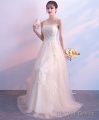 Champagne Lace Tulle Long Prom Dress Champagne Prom Dresses 1