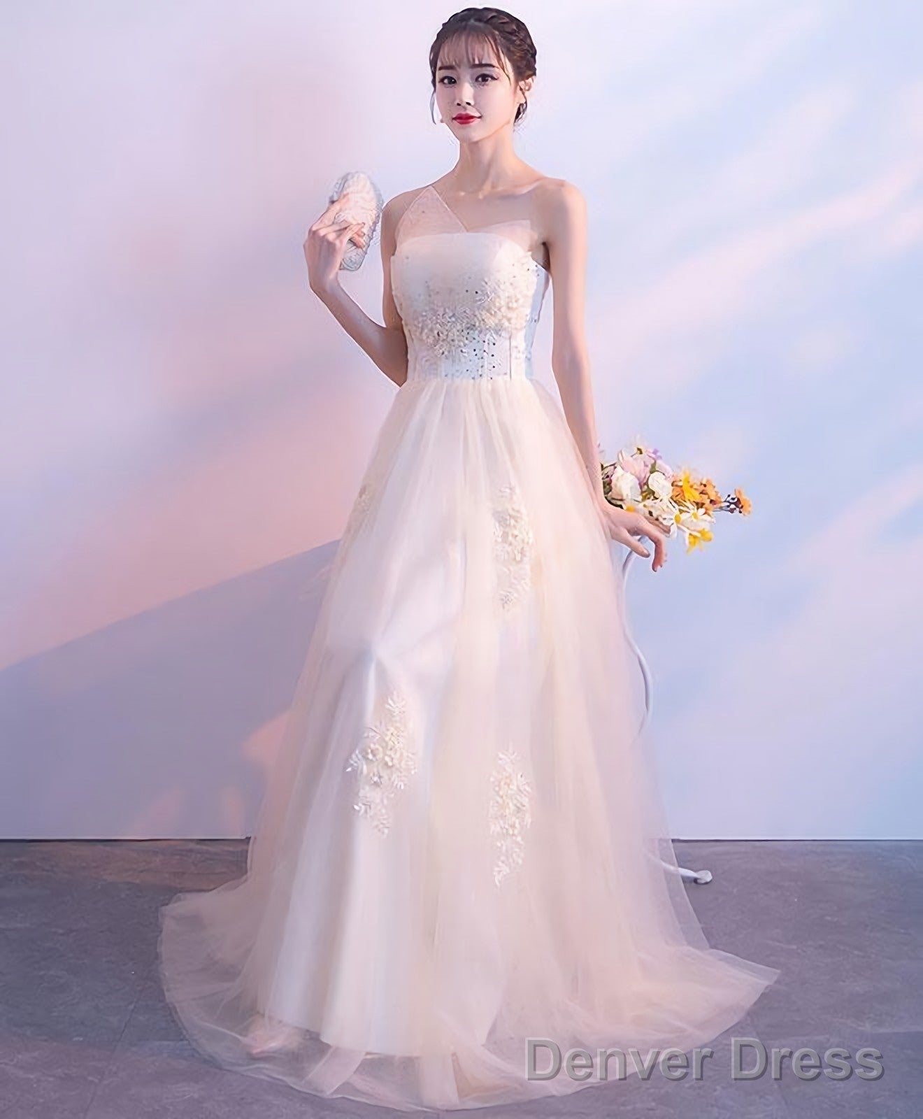 Champagne Lace Tulle Long Prom Dress Champagne Prom Dresses 1