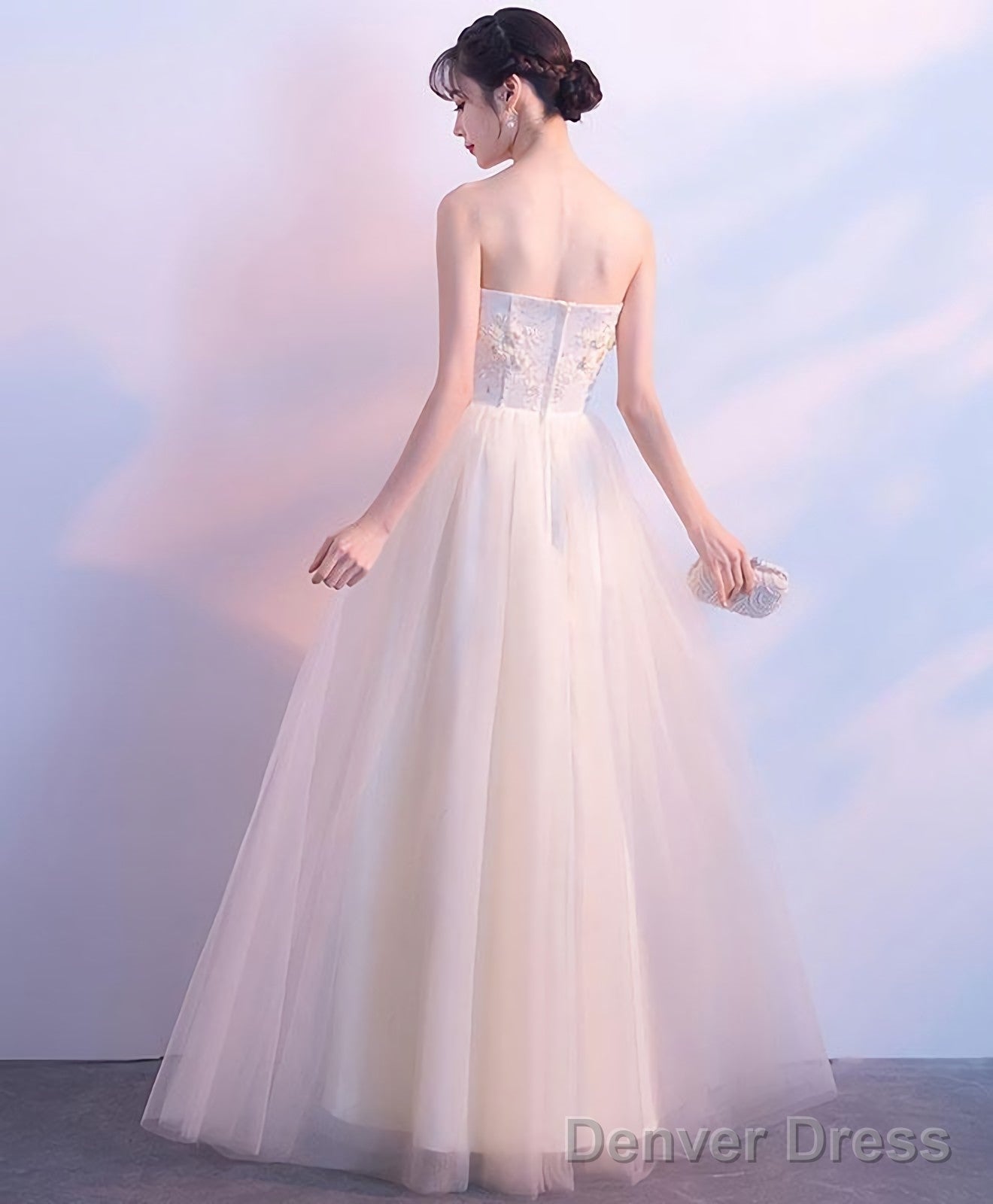 Champagne Lace Tulle Long Prom Dress Champagne Prom Dresses 1
