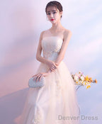 Champagne Lace Tulle Long Prom Dress Champagne Prom Dresses 1