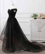 Black Tulle Long Prom Dress, Black Prom GDresses