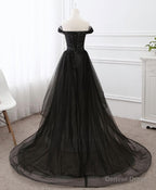 Black Tulle Long Prom Dress, Black Prom GDresses