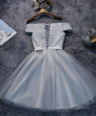 Simple Gray Tulle Mini Prom Dress, Homecoming Dress